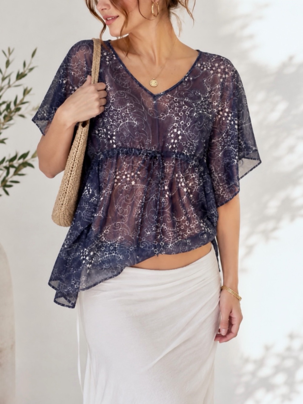 Sweet Pea by Anthropologie Sheer Paisley Cinch Waist‎ Blouse Medium